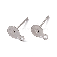 Original Color Stud Earring Flat Bases, Stainless Steel Stud Earring Findings, with Loop, 12x7mm, Hole: 1mm, Pin: 0.7mm(X-STAS-E029-3)