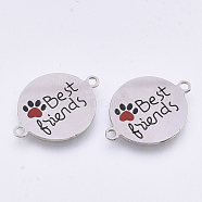304 Stainless Steel Links, with Enamel, Love Pet Theme, Flat Round with Word Best Friends, Stainless Steel Color, 21x15.5x0.7mm, Hole: 1.4mm(X-STAS-S079-94C-P)