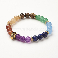 Yoga Chakra Jewelry, Natural Mixed Gemstone Beads Stretch Bracelets, Skull, 2-1/4 inch(58mm)(BJEW-G554-03)