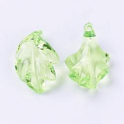 Light Green Transparent Acrylic Leaf Pendants for Chunky Necklace Jewelry, 24x15x5mm, Hole: 1.5mm(X-TACR-470-31)