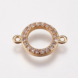 Brass Micro Pave Cubic Zirconia Links, Ring/Circle, Clear, Golden, 14x9.5x2mm, Hole: 1mm(KK-I614-018G)
