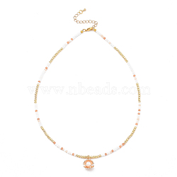 Pendant Necklaces, with Brass Beads, Frosted Glass Beads, Alloy Charms, Plastic Imitation Pearl and 304 Stainless Steel Lobster Claw Clasps, Shell Shape, Golden, 17.91 inch(45.5cm)(NJEW-JN03073-05)