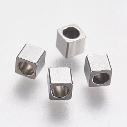 Tarnish Resistant 304 Stainless Steel Beads, Cube, Stainless Steel Color, 3x3x3mm, Hole: 2mm(STAS-K171-40P-3x3mm)