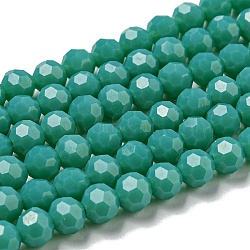 Opaque Glass Beads Stands, Faceted(32 Facets), Round, Green, 6mm, Hole: 1mm, about 98pcs/strand, 20.47''(52cm)(EGLA-A035-P6mm-D13)
