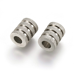 Tarnish Resistant 304 Stainless Steel European Beads, Large Hole Beads, Grooved Column, Stainless Steel Color, 10x8mm, Hole: 4mm(STAS-E454-41P)