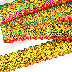 Metallic Polyester Ribbon, Wavy Sparkle Ribbon, Garment Accessory, Colorful, 2 inch(50mm), about 14.22 Yards(13m)/Card(OCOR-WH0077-60)