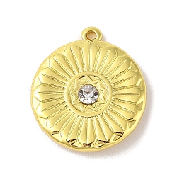 304 Stainless Steel Pendants, with Rhinestone, Flat Round, Real 18K Gold Plated, 22.5x20x4mm, Hole: 1.2mm(STAS-A097-21G)