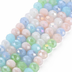 Electroplate Glass Beads Strands, AB Color Plated, Faceted, Rondelle, Misty Rose, 7.5~8x6mm, Hole: 1.5mm, about 69~72pcs/strand, 16.54 inch~17.24 inch(42cm~43.8cm)(X-EGLA-S194-18G)