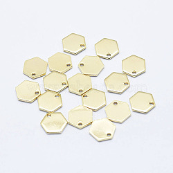 Brass Charms, Long-Lasting Plated, Real 18K Gold Plated, Nickel Free, Hexagon, 9x8x0.8mm, Hole: 1mm(X-KK-G331-86G-NF)
