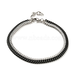 Two Tone 304 Stainless Steel Wheat Chains Double Layer Multi-strand Bracelets, Black and Stainless Steel, 7-1/2 inch(19.1cm)(X-BJEW-D030-08EB)