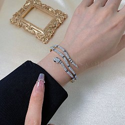 304 Stainless Steel Rhinestone Hinged Bangles for Women, Snake, Golden, Inner Diameter: 2-3/8x2 inch(5.9x5cm)(BJEW-U029-01G)