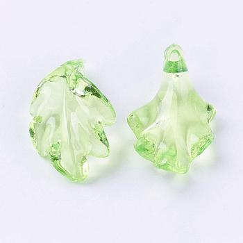 Light Green Transparent Acrylic Leaf Pendants for Chunky Necklace Jewelry, 24x15x5mm, Hole: 1.5mm