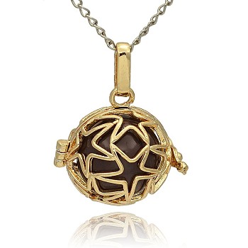 Golden Tone Brass Hollow Round Cage Pendants, with No Hole Spray Painted Brass Ball Beads, DarkSlate Blue, 23x24x18mm, Hole: 3x8mm