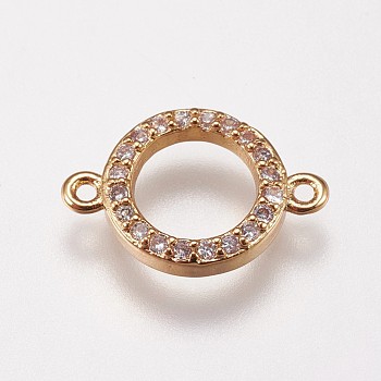 Brass Micro Pave Cubic Zirconia Links, Ring/Circle, Clear, Golden, 14x9.5x2mm, Hole: 1mm