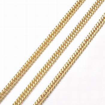 3.28 Feet Ion Plating(IP) 304 Stainless Steel Cuban Link Chains, Chunky Curb Chains, Unwelded, Faceted, Golden, 5x4x0.8mm