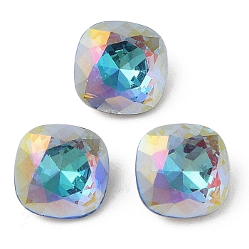 Glass Rhinestone Cabochons, Flat Back & Back Plated, Faceted, Square, Sphinx, 10x10x5mm