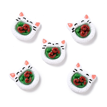 Resin Cabochons, Imitation Food, Cat Head Shaped Sushi Roll, White, 25x23.5x9.5mm