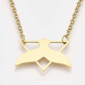 201 Stainless Steel Pendant Necklaces, with Cable Chains, Whale Tail Shape & Triangle, Golden, 17.3 inch(44cm), 2mm, Whale Tail: 16x25x1mm