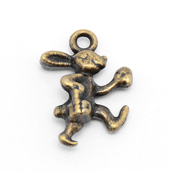 Retro Alloy Pendants, DIY Accessories for Jewelry Making, Rabbit, Cadmium Free & Lead Free, Antique Bronze, 15x10x4mm, Hole: 1.4mm