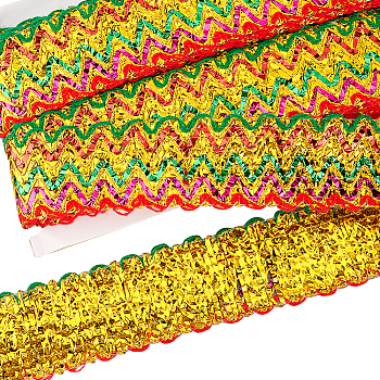 Metallic Polyester Ribbon, Wavy Sparkle Ribbon, Garment Accessory, Colorful, 2 inch(50mm), about 14.22 Yards(13m)/Card