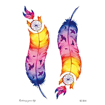 Feather Pattern Removable Temporary Tattoos Paper Stickers, Colorful, 15x10.5cm