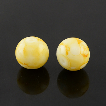 Spray Painted Glass Round Bead Strands, Yellow, 4mm, Hole: 1.1mm, about 200pcs/strand, 31.4 inch
