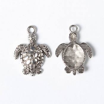 Alloy Pendants, Cadmium Free & Lead Free, Sea Turtle, Antique Silver Color, Size:about 23mm long, 16mm wide, 2mm thick, hole: 2mm