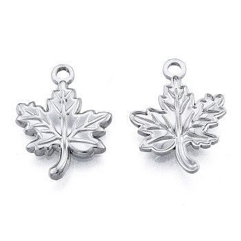 Non-Tarnish 201 Stainless Steel Pendants, Leaf, Stainless Steel Color, 20.5x15.5x2mm, Hole: 2mm