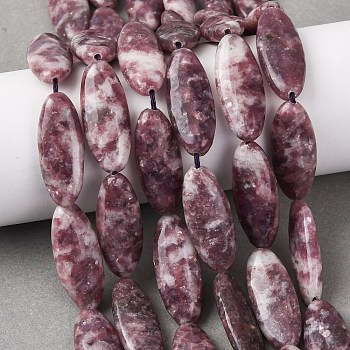 Natural Lepidolite/Purple Mica Stone Beads Strands, Flat Oval, 30x12.5x5.5mm, Hole: 1.2mm, about 13pcs/strand, 15.20''(38.6cm)