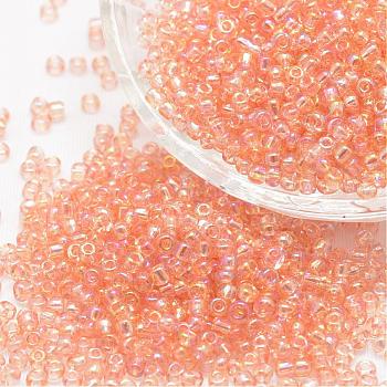 6/0 Round Glass Seed Beads, Grade A, Transparent Colours Rainbow, Light Salmon, 3.6~4.0mm, Hole: 1.2mm, about 5000pcs/pound