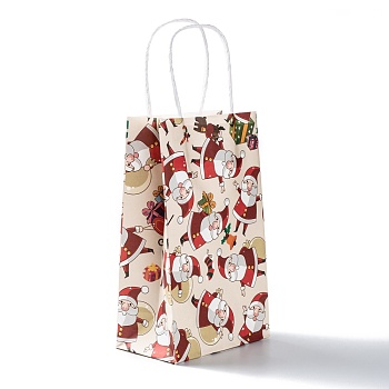 Christmas Theme Kraft Paper Gift Bags, with Handles, Shopping Bags, Santa Claus Pattern, 13.5x8x22cm