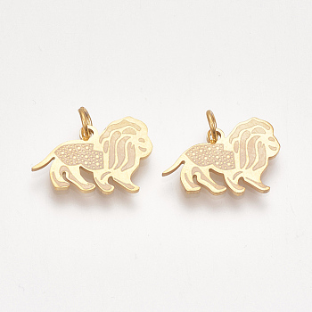 201 Stainless Steel Pendants, with Unsoldered Jump Rings, Lion, Golden, 13x19x1mm, Hole: 3mm, Jump Ring: 5x0.8mm
