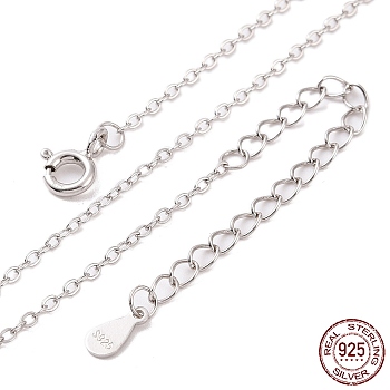 Anti-Tarnish Rhodium Plated 925 Sterling Silver Flat Cable Chain Necklace, with S925 Stamp, for Beadable Necklace Making, Long-Lasting Plated, Platinum, 20.08 inch(51cm)