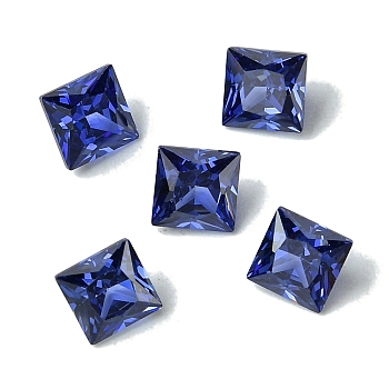 Cubic Zirconia Cabochons, Point Back, Square, Royal Blue, 8x8x4mm