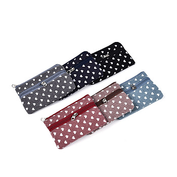 Heart Pattern Cotton Cloth Wallets, Change Purse, Rectangle with Zipper, Mixed Color, 82~86x122~125x12~15mm
