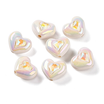 Plating Acrylic Beads, Heart, Clear AB, 16x19x11.5mm, Hole: 2.5mm