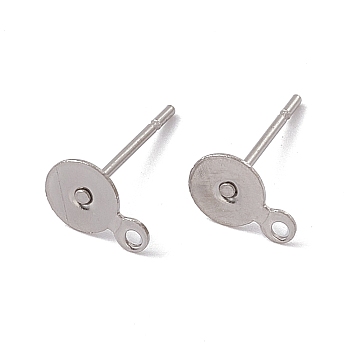 Original Color Stud Earring Flat Bases, Stainless Steel Stud Earring Findings, with Loop, 12x7mm, Hole: 1mm, Pin: 0.7mm