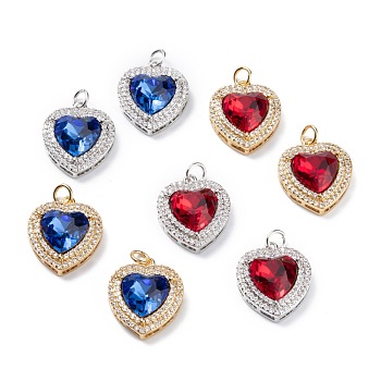 Brass Micro Pave Cubic Zirconia Pendants, Heart, Mixed Color, 19x16x7mm, Hole: 3.4mm, Jump Ring: 5x0.8mm