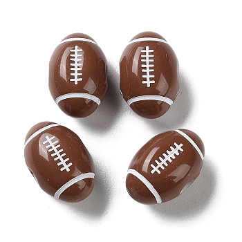 Spray Printed Opaque Acrylic European Beads, Large Hole Beads, Rugby, Saddle Brown, 18x12mm, Hole: 4mm, about 500pcs/500g