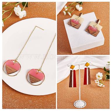 3 Pairs 3 Style Heart & Trapezoid & Square Resin & Walnut Wood Dangle Stud Earring(EJEW-SW00014-01)-6