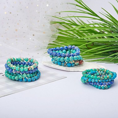 Ensemble de bracelets extensibles en perles rondes en jaspe impérial synthétique de taille 3 pièces 3(BJEW-SW00064-30)-6