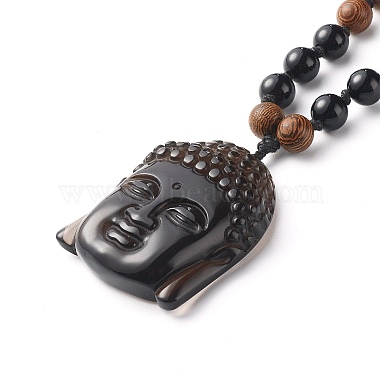 Natural Ice Crystal Obsidian Buddha Head Pendant Necklaces(NJEW-JN03644)-4