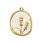 304 Stainless Steel Enamel Pendants, Oval with Wheat Charms, Ion Plating(IP), Mirror Polished Finish, Real 18K Gold Plated, White, 21x16mm, Hole: 1.5mm(STAS-OY015-27G)
