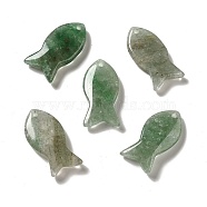Natural Green Strawberry Quartz Pendants, Fish Charms, 39x20x7~7.5mm, Hole: 2.3mm(G-G932-B08)