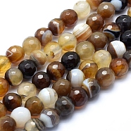 Natural Agate Beads, Dyed, Faceted Round, Coffee, 14mm, Hole: 2mm, about 28pcs/strand, 15.1:(38.5cm)(G-J371-14-14mm)