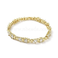 Brass Rectangle & Teardrop & Flat Round Link Chain Bracelets, Cubic Zirconia Tennis Bracelet, Real 18K Gold Plated, 7-5/8 inch(19.4cm)(BJEW-D039-32G)