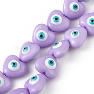 Evil Eye Resin Beads Strands, Heart, Lilac, 12.5x14x9mm, Hole: 1.8mm, about 30pcs/strand, 14.25 inch(36.2cm)(RESI-F040-01D)