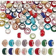 100Pcs 2 Style Polymer Clay Rhinestone & Resin European Large Hole Beads with Silver Color Plated Brass Cores, Rondelle, Mixed Color, 11~14x7~9.5mm, Hole: 5mm, 50pcs/style(FPDL-NB0001-04)