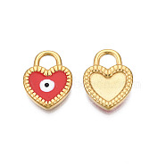 304 Stainless Steel Enamel Pendants, Real 18K Gold Plated, Heart with Evil Eye, Dark Red, 18x14x2.5mm, Hole: 4.5x4.5mm(STAS-N092-155B)