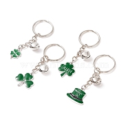 Alloy Enamel Clove & Hat Pendants Keychains, with Platinum Plated Iron Split Key Rings and Bell, Dark Green, 7.2cm(KEYC-JKC00368)